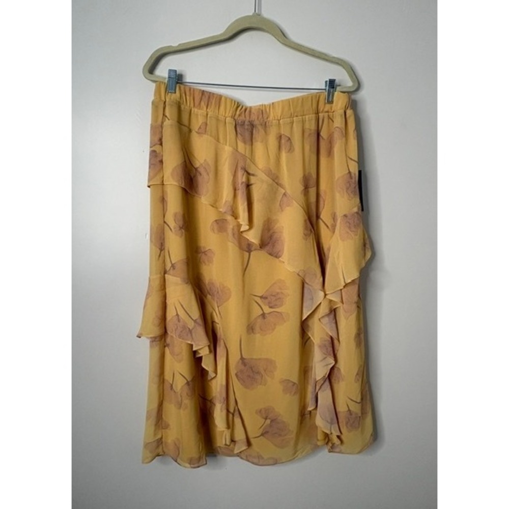 Nicole Miller Abstract Floral Ruffle Midi Skirt Daffodil Yellow MZ6M16165-R L